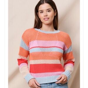 Sundry Women’s Open Knit Striped Sweater 100% Cotton Size Large NWT